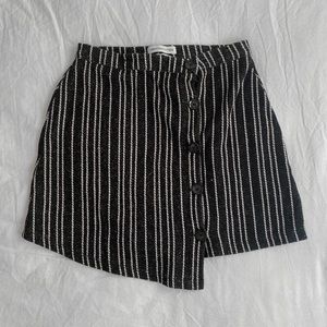 Black & white striped high-waisted wrap mini skirt